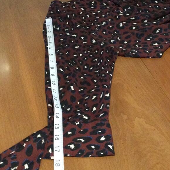 West Kei Multicolor Cheetah Print Faux Wrap High Low Tie Sleeve Blouse  S - Picture 16 of 16